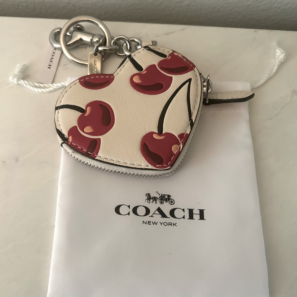 Heart Coin Pouch Bag Charm With Cherry Print - Picture 2 of 4
